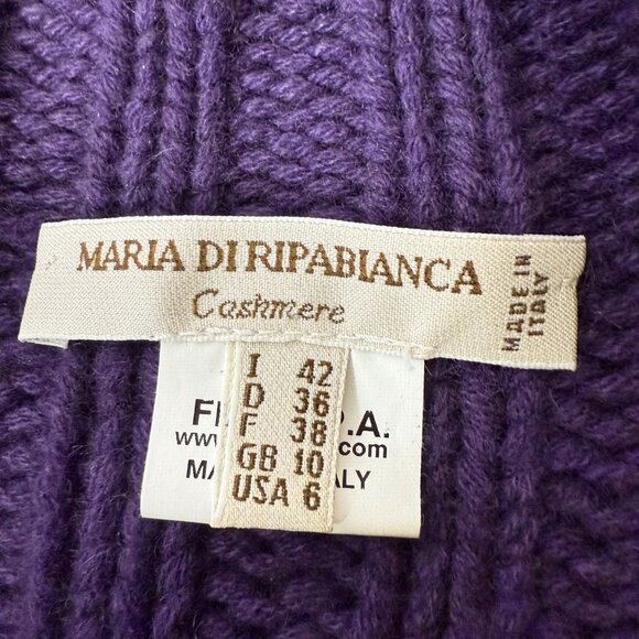 Maria Di Ripabianca Cashmere Purple Ruffle Open Cardigan Made in Italy Size 6 - Picture 2 of 11